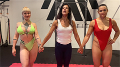 Bianca Blance from Italy introduces our competitors & keeps score on this friendly but competitive female wrestling match!  Muscular brunette cutie Dolly from Hungary goes up against the Blonde tattoo beauty Uzi from Germany! 